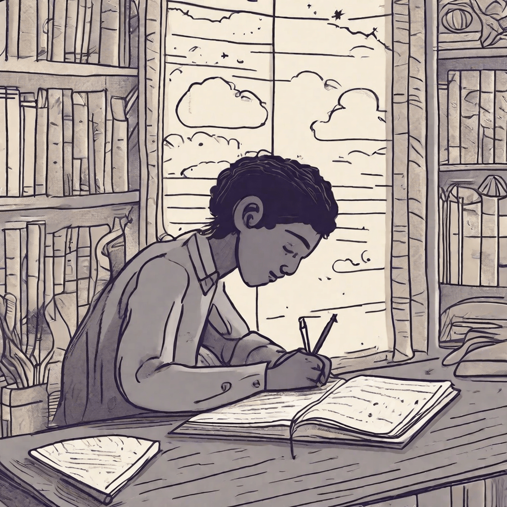 A boy writing in his dream journal. 
